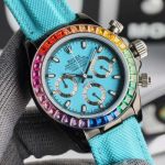 Rolex Daytona 43mm Japan Quartz Movement Mineral Glass Rainbow Bezel Watch
